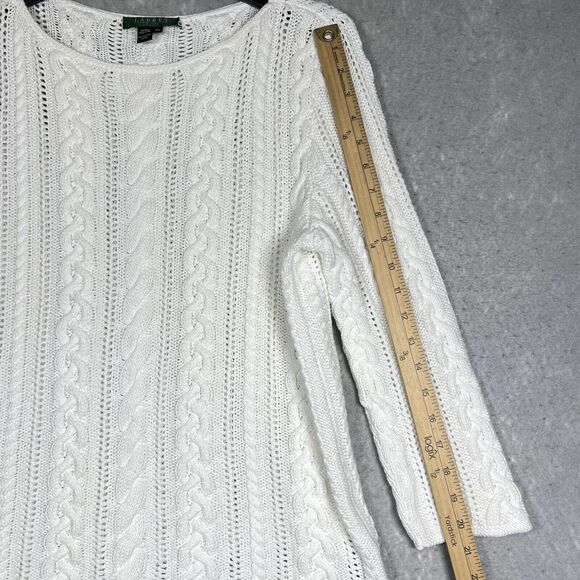 Lauren Ralph Lauren Round Neck Cable Knit Sweater Women’s Large Petite PL White - Picture 7 of 9